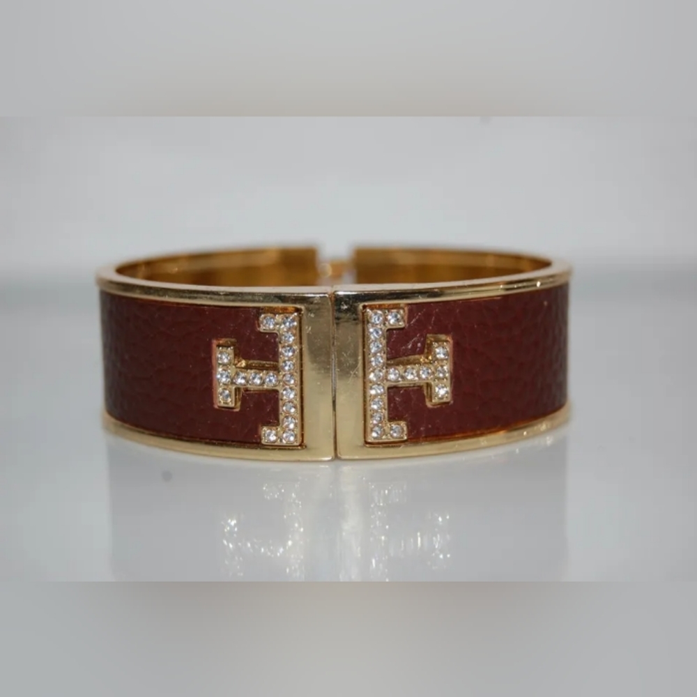 ELEGANT MX SIGNATURE BUCKLE FAUX LEATHER RHINESTONE T MAGNETIC CUFF BRACELET
